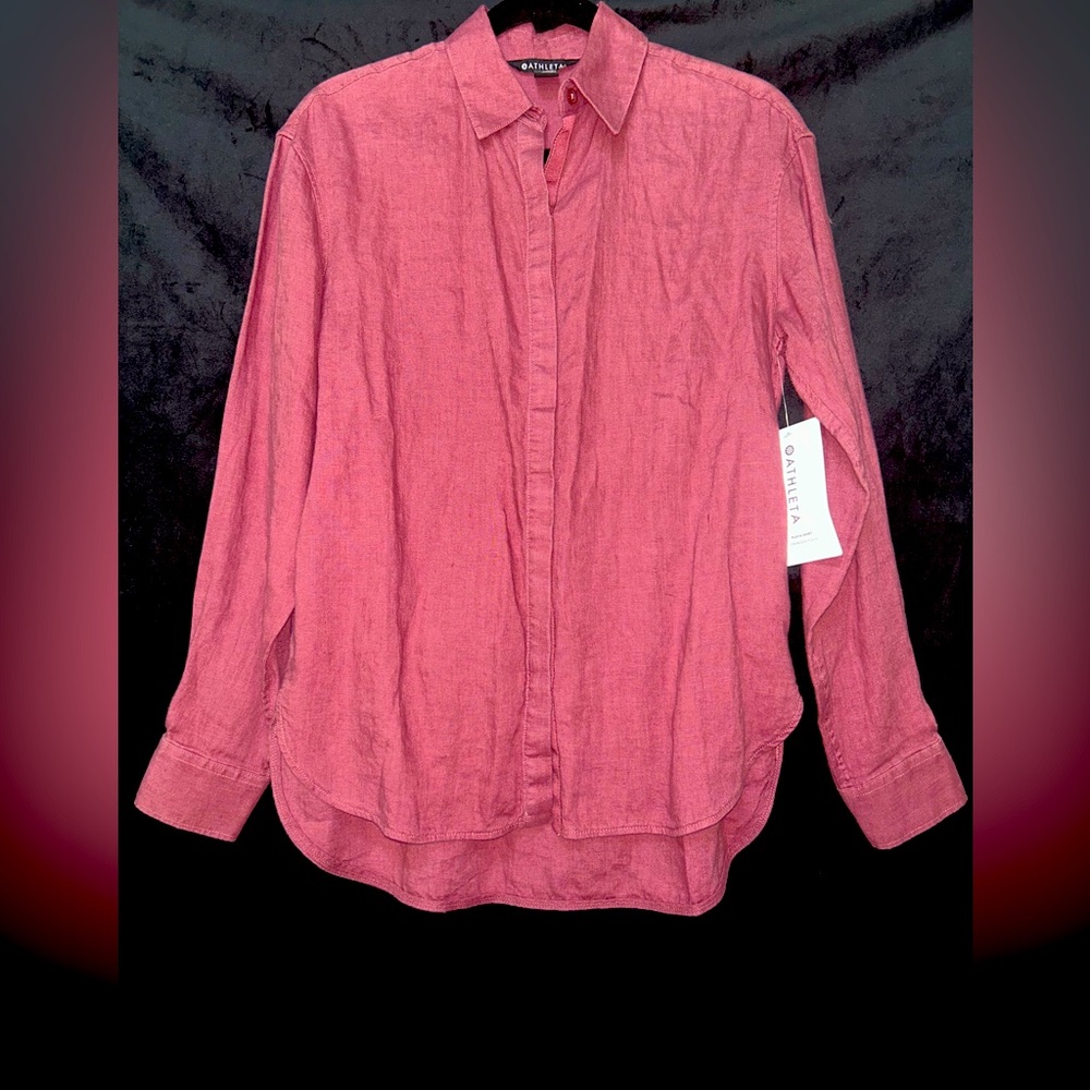 Athleta 100% Linen NEW XS Mauve Button-Down Shirt
